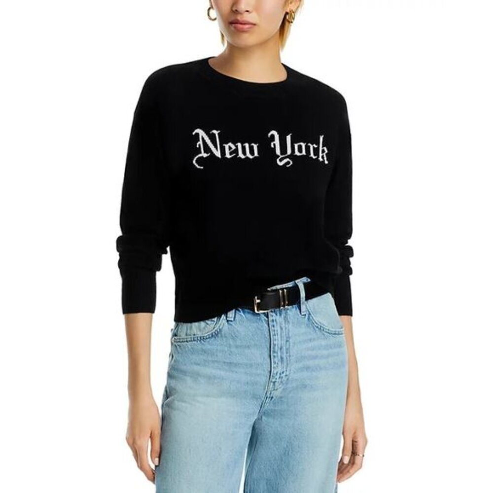 Cashmere NY Themed Black Crew Neck Sweater